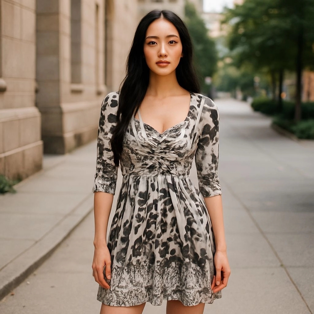 CLUB SODA Chic Black and Gray Animal Print Mini Dress